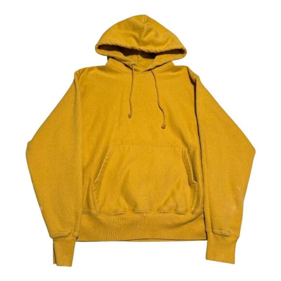 Champion Reverse Weave Yellow Stained Hoodie‎ Sweatshirt Adult Medium - Picture 1 of 8